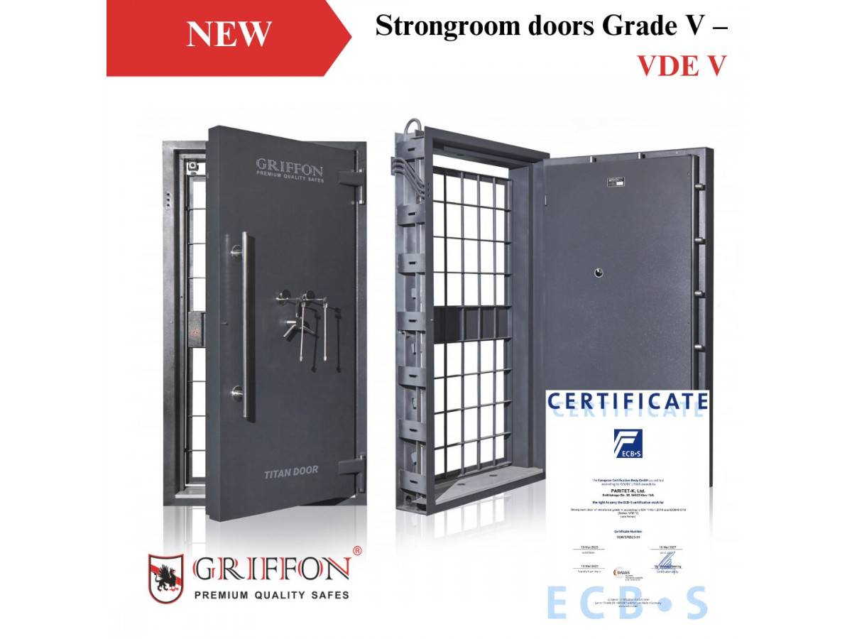 GRIFFON has successfully passed the test and gained grade V certificate for vault door VDE V.